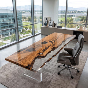 Elite Custom Olive Wood Handmade Clear Smokey Grey Epoxy Table ECT-108