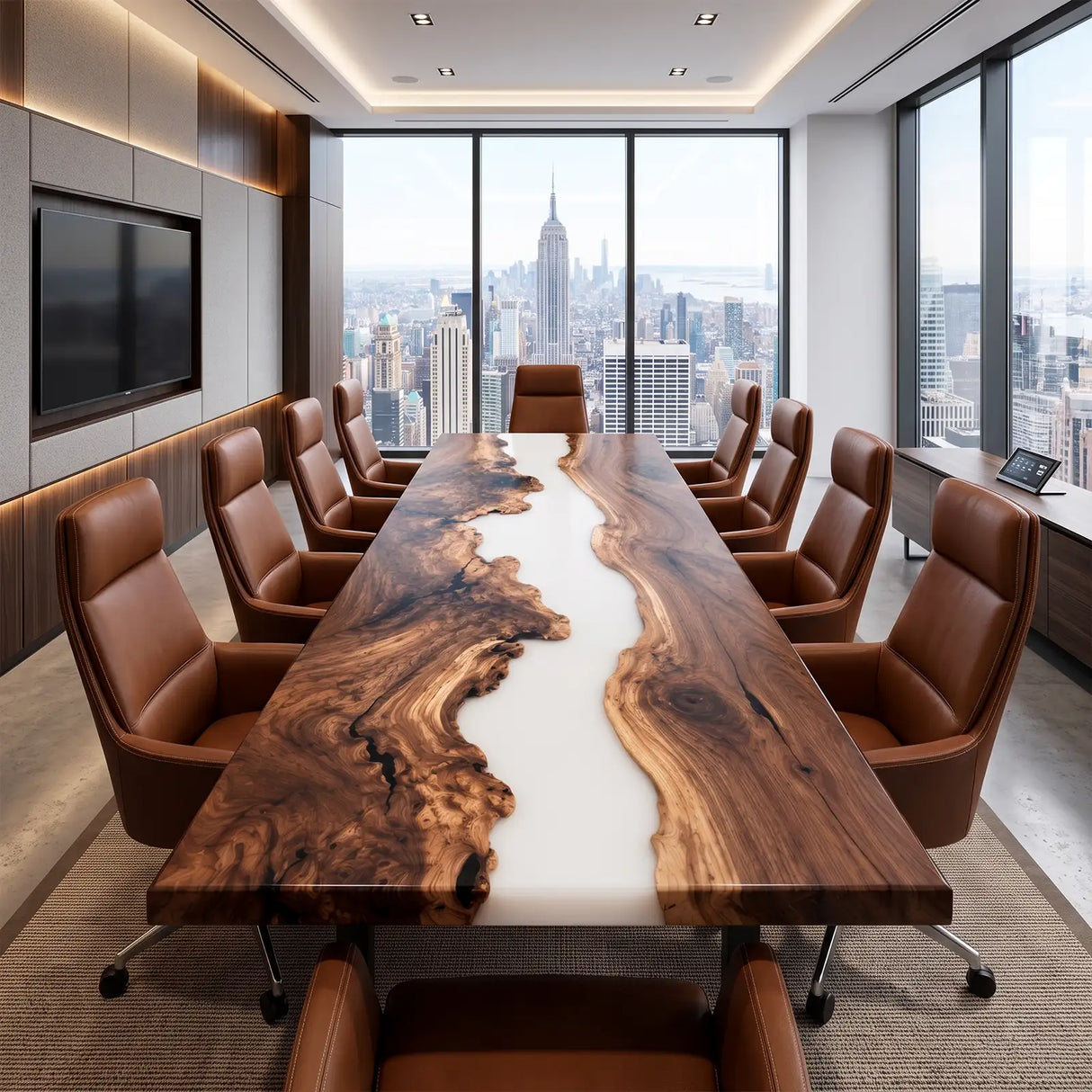 Custom Black Walnut White Epoxy Resin Conference Table | ECT-405