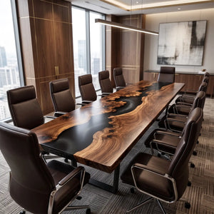Custom Black Walnut Black Epoxy Resin Conference Table | ECT-403
