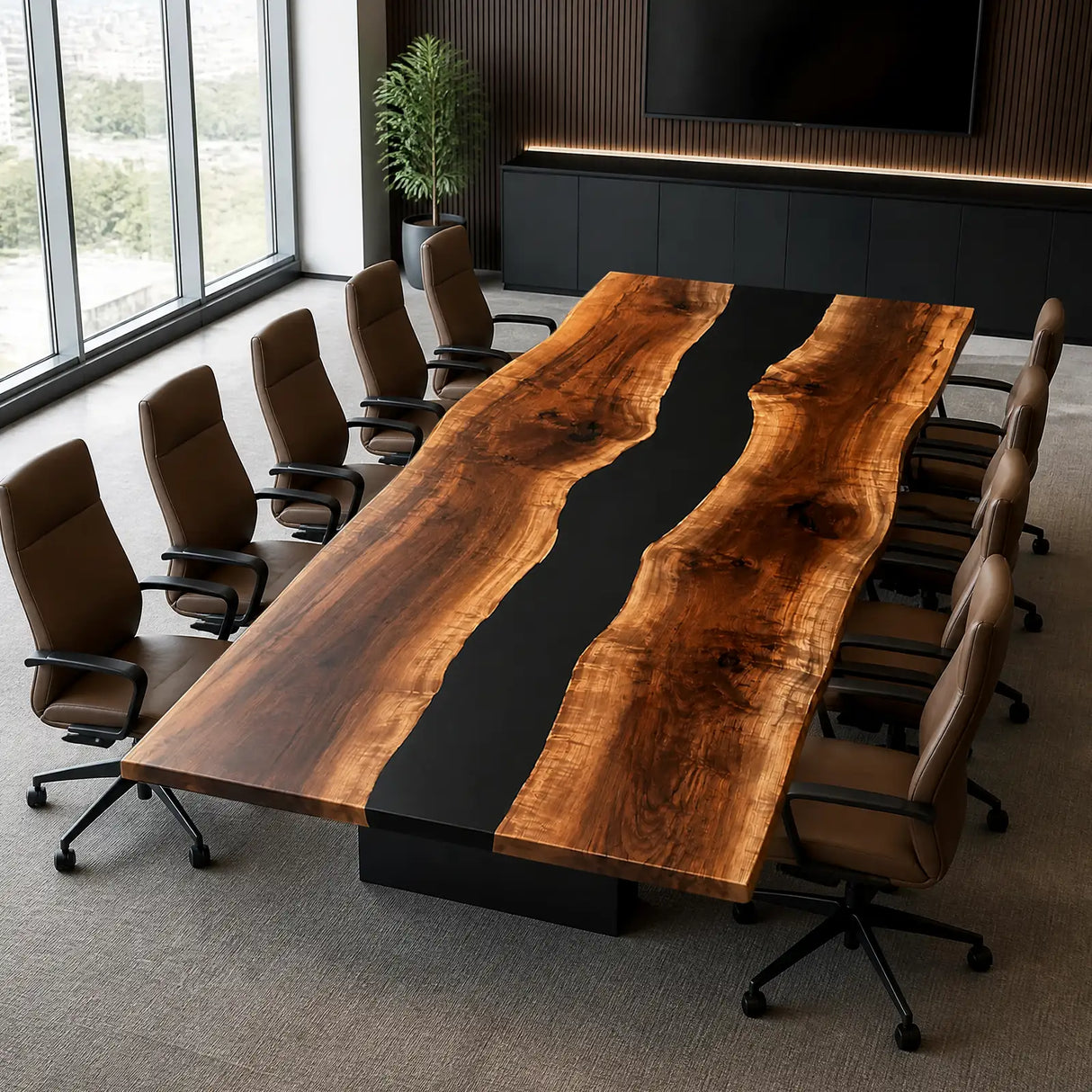 Custom Live Edge Walnut Black Epoxy Resin Conference Table | ECT-402