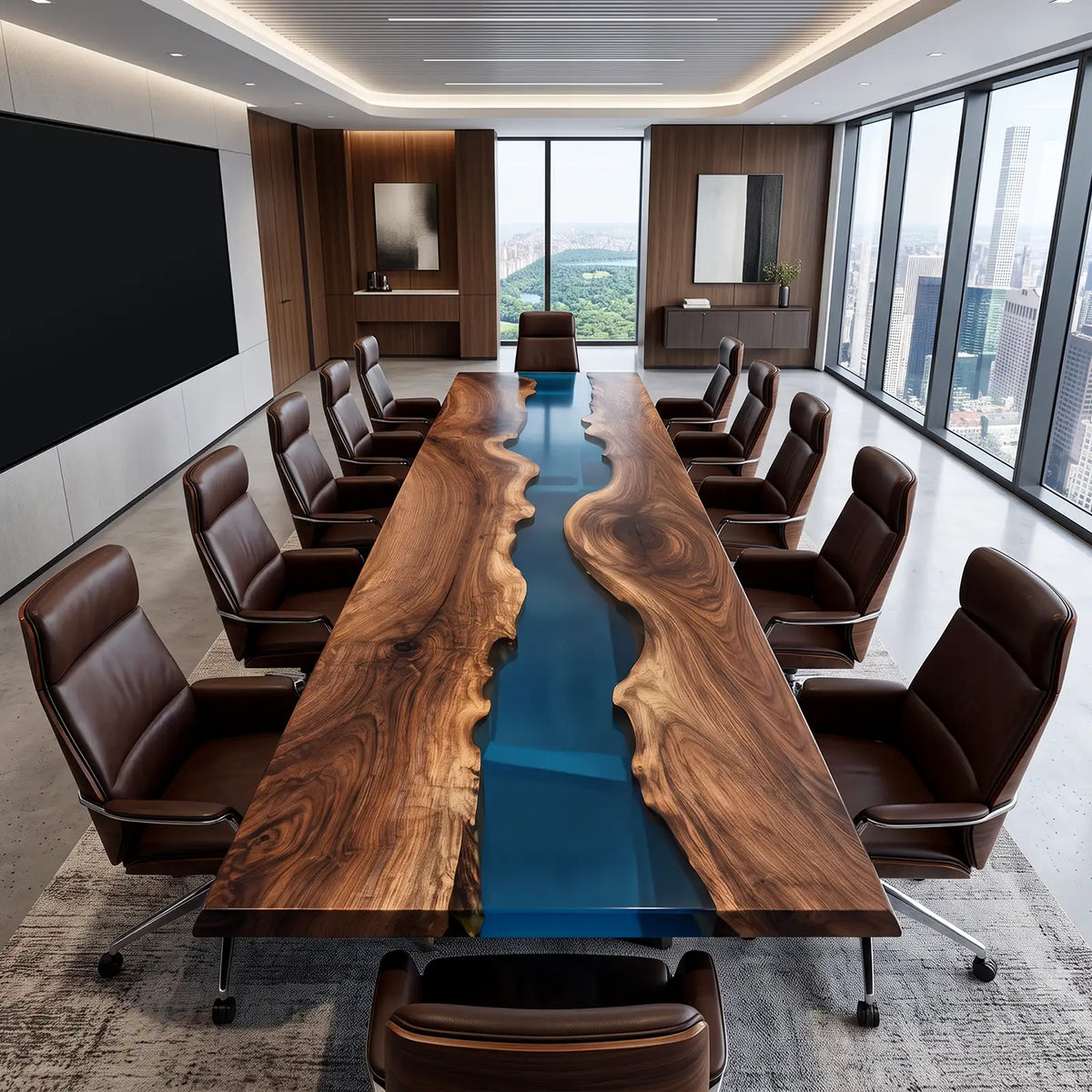 Custom Black Walnut Blue Epoxy Resin Conference Table | ECT-404