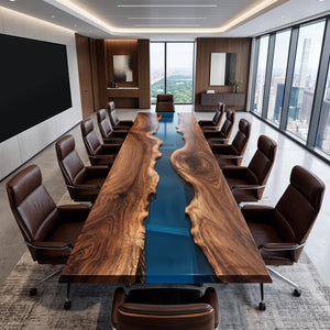 Custom Black Walnut Blue Epoxy Resin Conference Table | ECT-404