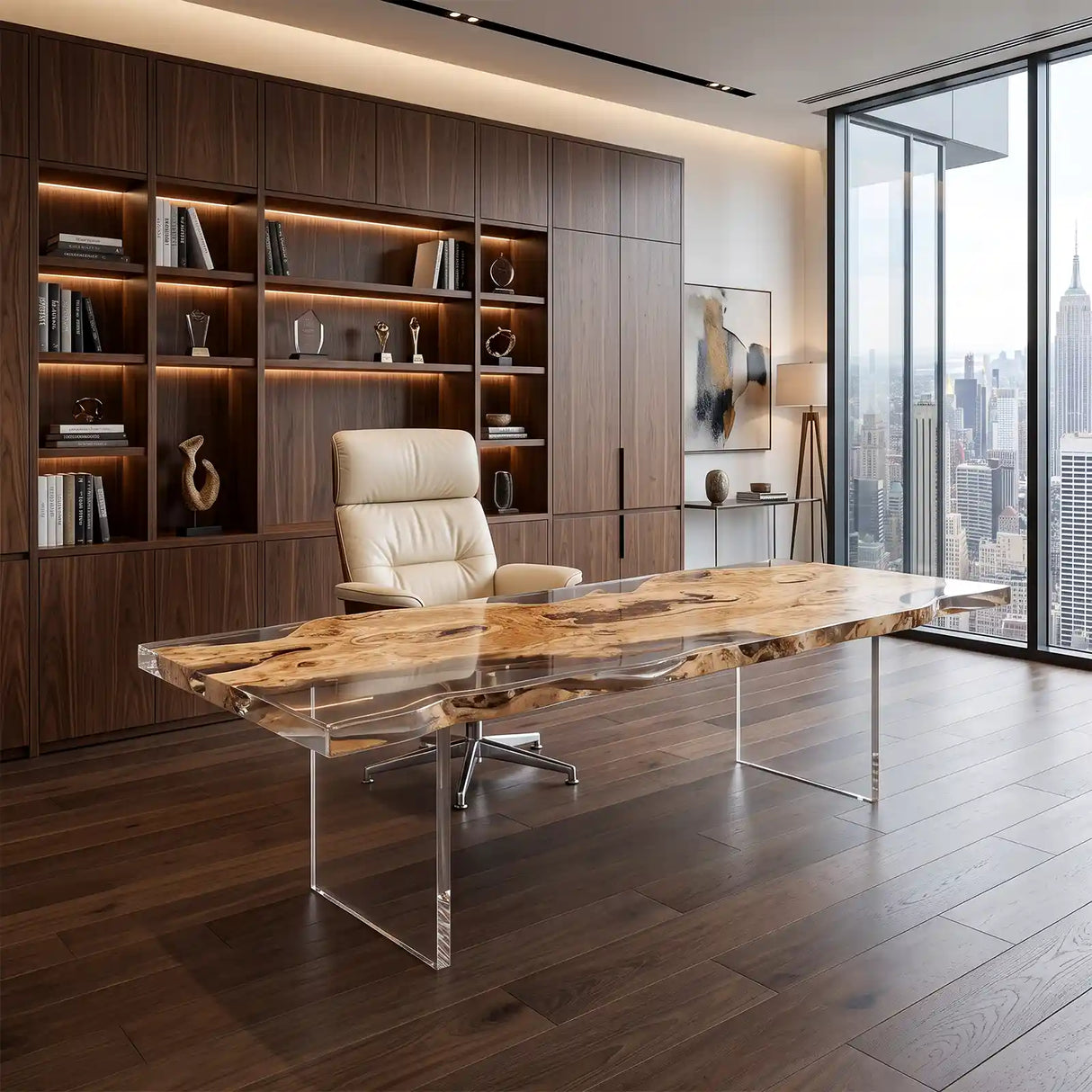 Custom Live Edge Poplar Office Desk with Crystal Clear Epoxy Resin | ECT-365