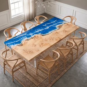Poplar Ocean Wave Epoxy Resin Dining Table | ECT-373
