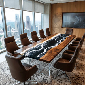Custom Walnut Ocean Wave Epoxy Resin Conference Table | ECT-394
