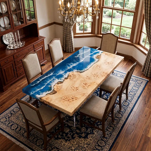 Poplar Ocean Wave Epoxy Resin Dining Table | ECT-373