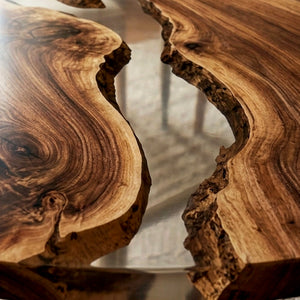 Clear Epoxy Table Walnut Crystal Clear Oval Straight Edge Dining Table ECT - 321 - Elitecustomtable