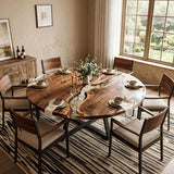 Clear Epoxy Table Walnut Crystal Clear Oval Straight Edge Dining Table ECT - 321 - Elitecustomtable