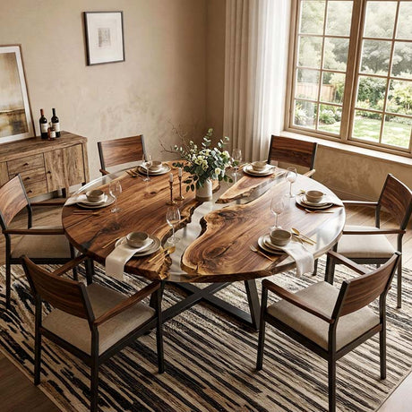 Clear Epoxy Table Walnut Crystal Clear Oval Straight Edge Dining Table ECT - 321 - Elitecustomtable