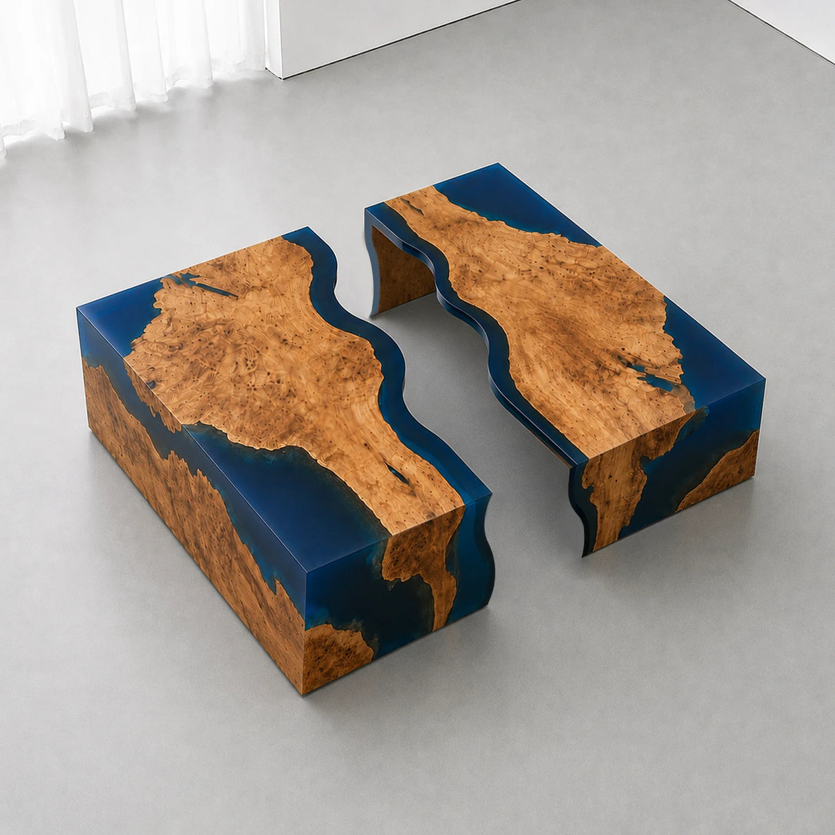 Olive Wood Blue Epoxy Resin Coffee Table Set | ECT-386