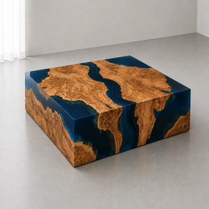 Olive Wood Blue Epoxy Resin Coffee Table Set | ECT-386