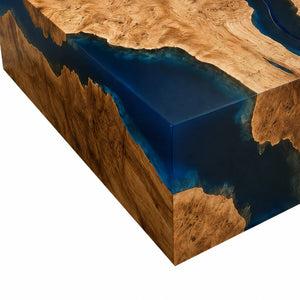 Olive Wood Blue Epoxy Resin Coffee Table Set | ECT-386