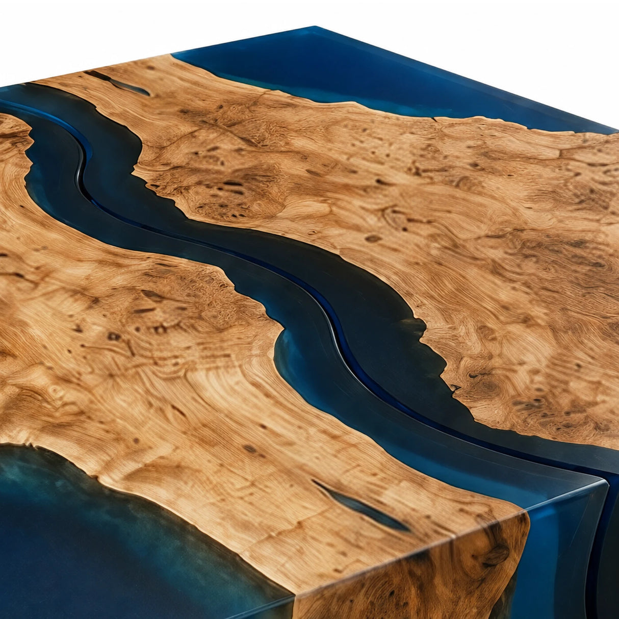 Olive Wood Blue Epoxy Resin Coffee Table Set | ECT-386