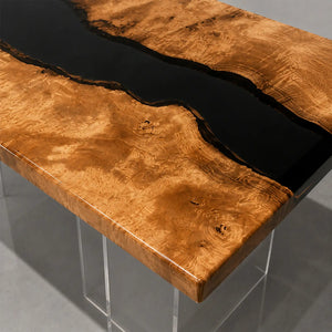 Custom Golden Camphor Black Epoxy Resin Conference Table | ECT-397