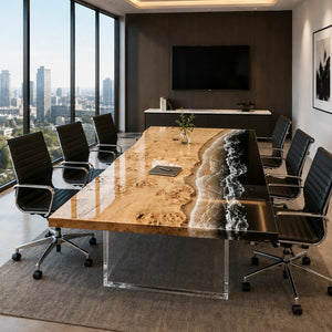 Custom Poplar Ocean Wave Epoxy Resin Conference Table | ECT-393