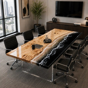 Custom Poplar Ocean Wave Epoxy Resin Conference Table | ECT-393