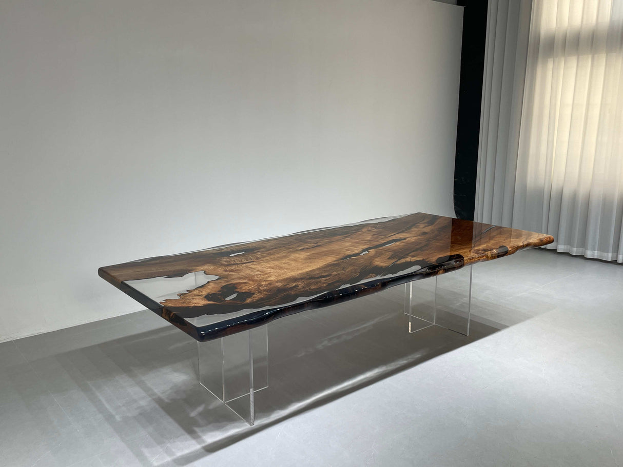 In-Stock Fir Wood Clear Epoxy Resin Dining Table 48" × 108"