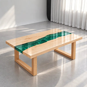 Custom Ash Green Epoxy Resin Patio Coffee Table | ECT-422 - Elitecustomtable