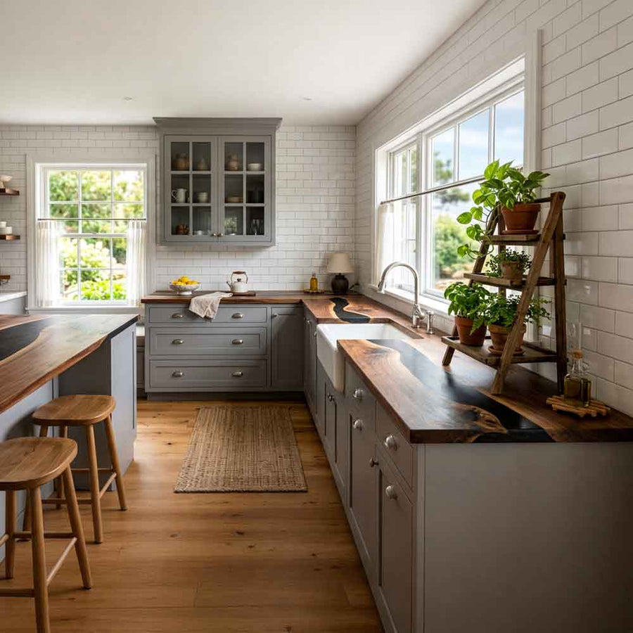 Custom Black Epoxy Resin Kitchen Countertop – 100% Solid Walnut | ECT-328