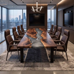 Custom Black Walnut Black Epoxy Resin Conference Table | ECT-409 - Elitecustomtable