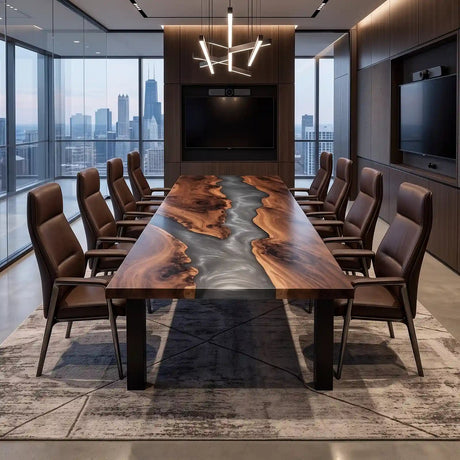 Custom Black Walnut Black Epoxy Resin Conference Table | ECT-409 - Elitecustomtable