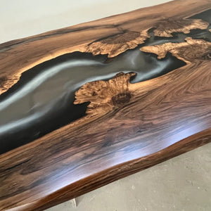 Custom Black Walnut Executive Office Desk with Translucent Black Epoxy Resin and Bevel Edge | ECT-360 - Elitecustomtable