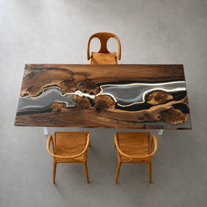 Custom Black Walnut Executive Office Desk with Translucent Black Epoxy Resin and Bevel Edge | ECT-360 - Elitecustomtable