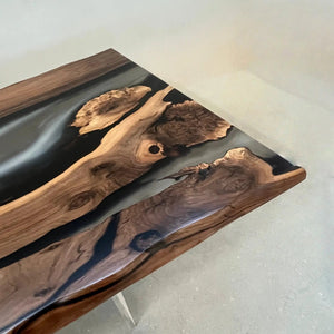 Custom Black Walnut Executive Office Desk with Translucent Black Epoxy Resin and Bevel Edge | ECT-360 - Elitecustomtable