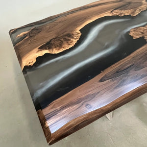 Custom Black Walnut Executive Office Desk with Translucent Black Epoxy Resin and Bevel Edge | ECT-360 - Elitecustomtable