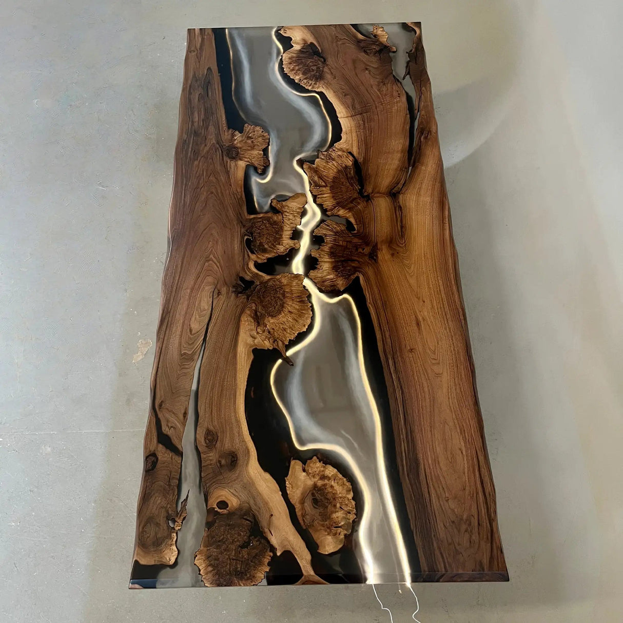 Custom Black Walnut Executive Office Desk with Translucent Black Epoxy Resin and Bevel Edge | ECT-360 - Elitecustomtable