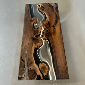 Custom Black Walnut Executive Office Desk with Translucent Black Epoxy Resin and Bevel Edge | ECT-360 - Elitecustomtable