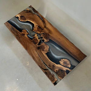 Custom Black Walnut Executive Office Desk with Translucent Black Epoxy Resin and Bevel Edge | ECT-360 - Elitecustomtable