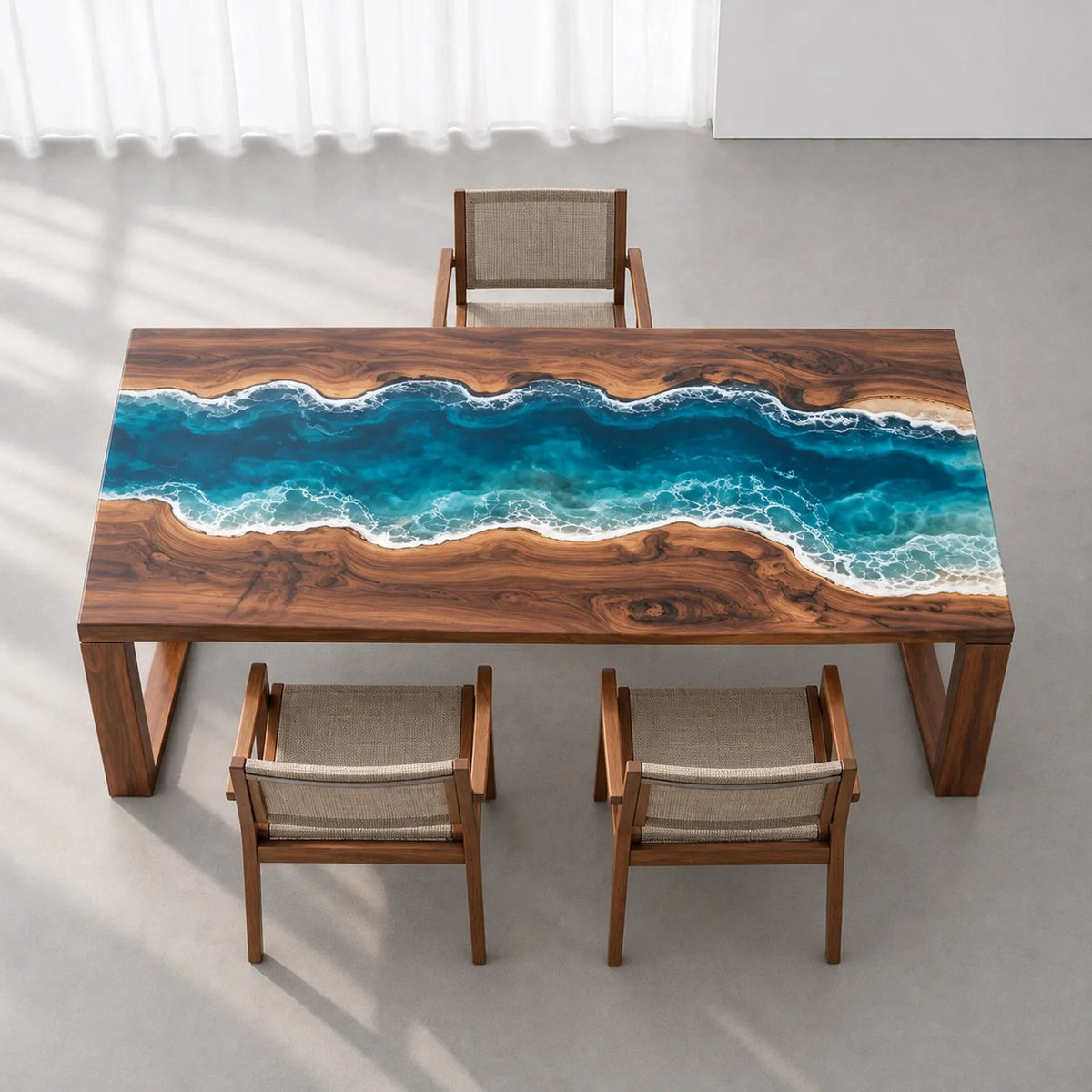 Custom Black Walnut Ocean Wave Epoxy Patio Dining Table | ECT-416 - Elitecustomtable