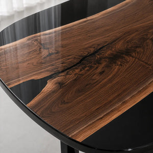 Custom Black Walnut Office Desk with Black Epoxy Resin Straight Edge | ECT-364 - Elitecustomtable