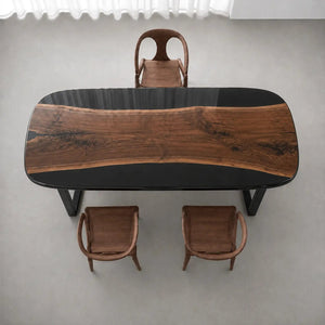 Custom Black Walnut Office Desk with Black Epoxy Resin Straight Edge | ECT-364 - Elitecustomtable