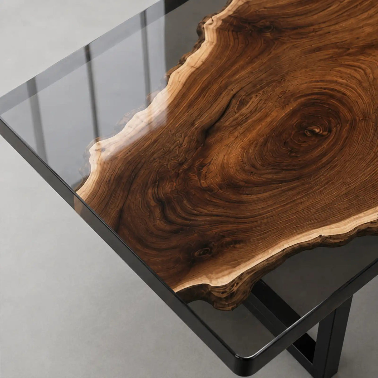 Custom Black Walnut Office Desk with Transparent Black Epoxy Resin | ECT-361 - Elitecustomtable