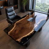 Custom Black Walnut Office Desk with Transparent Black Epoxy Resin | ECT-361 - Elitecustomtable