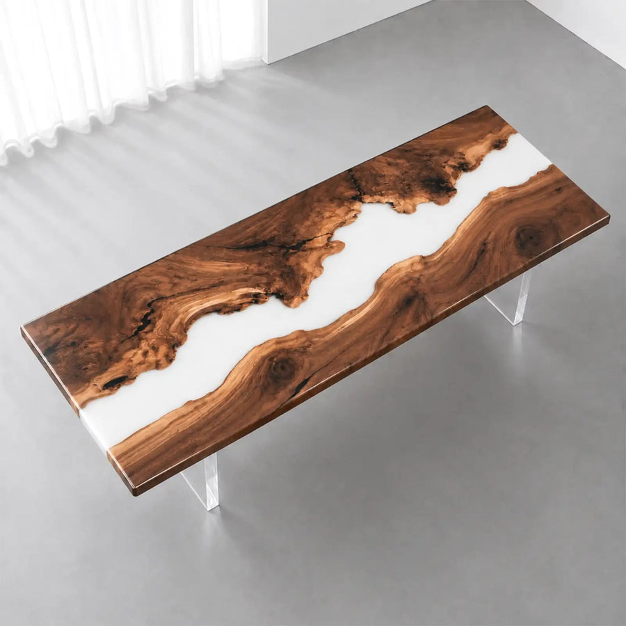 Custom Black Walnut White Epoxy Resin Conference Table | ECT-405