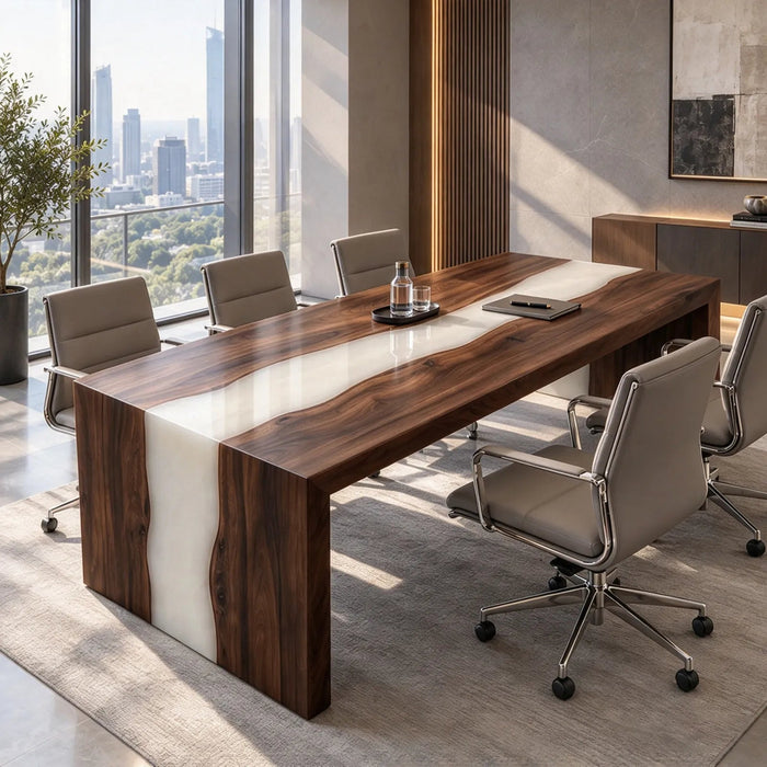 Custom Black Walnut White Epoxy Resin Conference Table | ECT-425