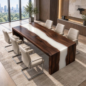 Custom Black Walnut White Epoxy Resin Conference Table | ECT-425 - Elitecustomtable