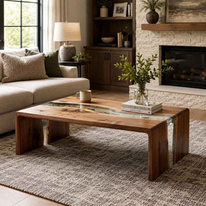Custom Clear Epoxy Resin Coffee Table – 100% Solid Walnut Wood | ECT-355 - Elitecustomtable