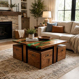 Custom Emerald Green Epoxy Resin Coffee Table – 100% Solid Walnut | ECT-349 - Elitecustomtable