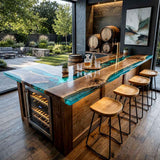 Custom Emerald Green Epoxy Resin Kitchen Island Countertop – 100% Solid Walnut | ECT-342 - Elitecustomtable
