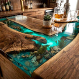 Custom Emerald Green Epoxy Resin Kitchen Island Countertop – 100% Solid Walnut | ECT-342 - Elitecustomtable