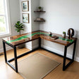 Custom Emerald Green Epoxy Resin L-Shaped Desk – 100% Solid Walnut | ECT-331 - Elitecustomtable