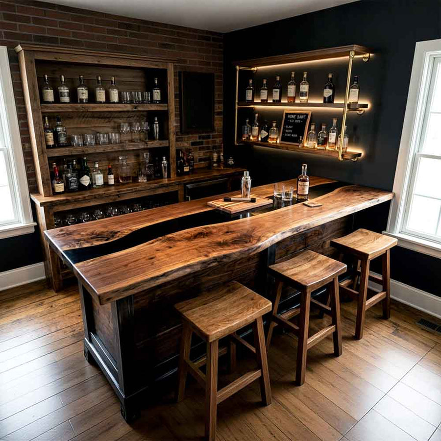 Custom Live Edge Black Epoxy Resin Kitchen Island Countertop – 100% Solid Walnut | ECT-339