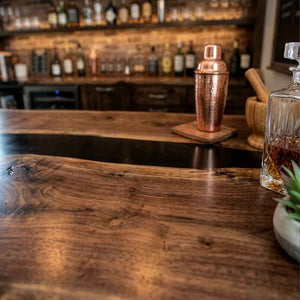 Custom Live Edge Black Epoxy Resin Kitchen Island Countertop – 100% Solid Walnut | ECT-339 - Elitecustomtable
