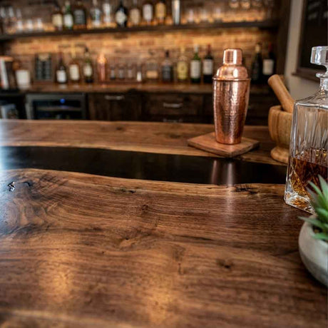 Custom Live Edge Black Epoxy Resin Kitchen Island Countertop – 100% Solid Walnut | ECT-339 - Elitecustomtable