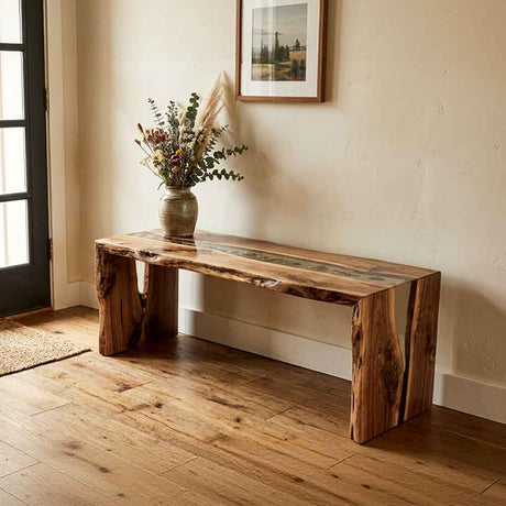 Custom Live Edge Epoxy Waterfall Console Table – Solid Wood Entryway Table | ECT-324 - Elitecustomtable
