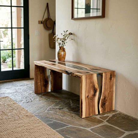 Custom Live Edge Epoxy Waterfall Console Table – Solid Wood Entryway Table | ECT-324 - Elitecustomtable